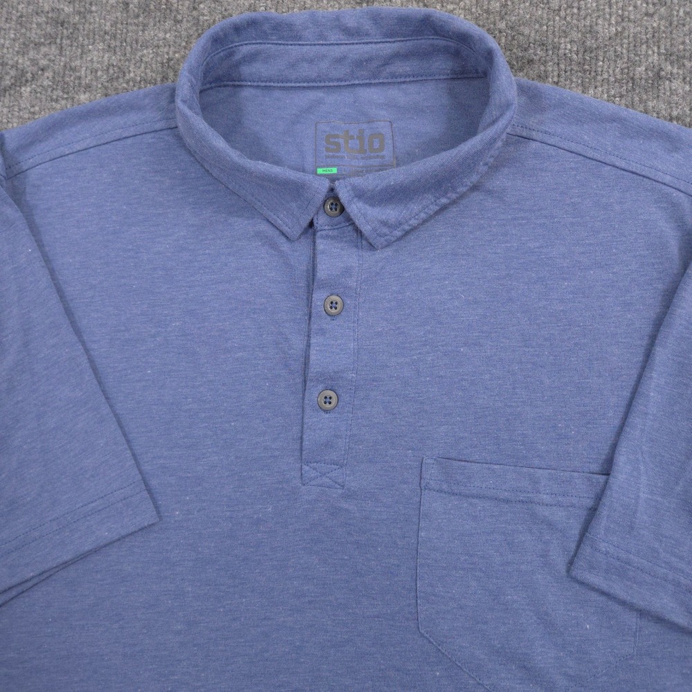 Stio Divide Polo Shirt Mens Large Blue Heather Front Pocket Performance Outdoor